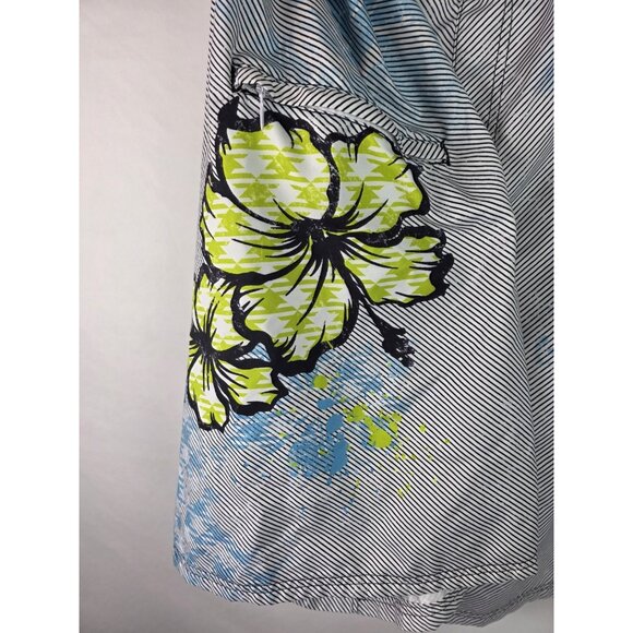 Burnside Mens Swim Trunks Size 3X Blue Striped Floral Lined Swimsuit Swim Shorts - Picture 6 of 11